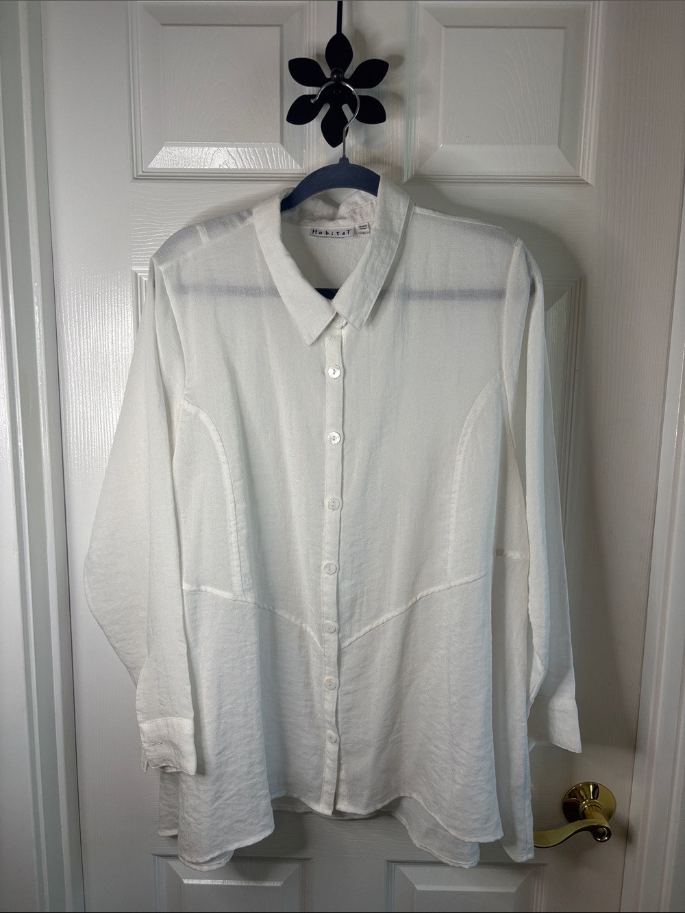 Habitat White Long-Sleeve Button-Down Tunic Shirt Size Large